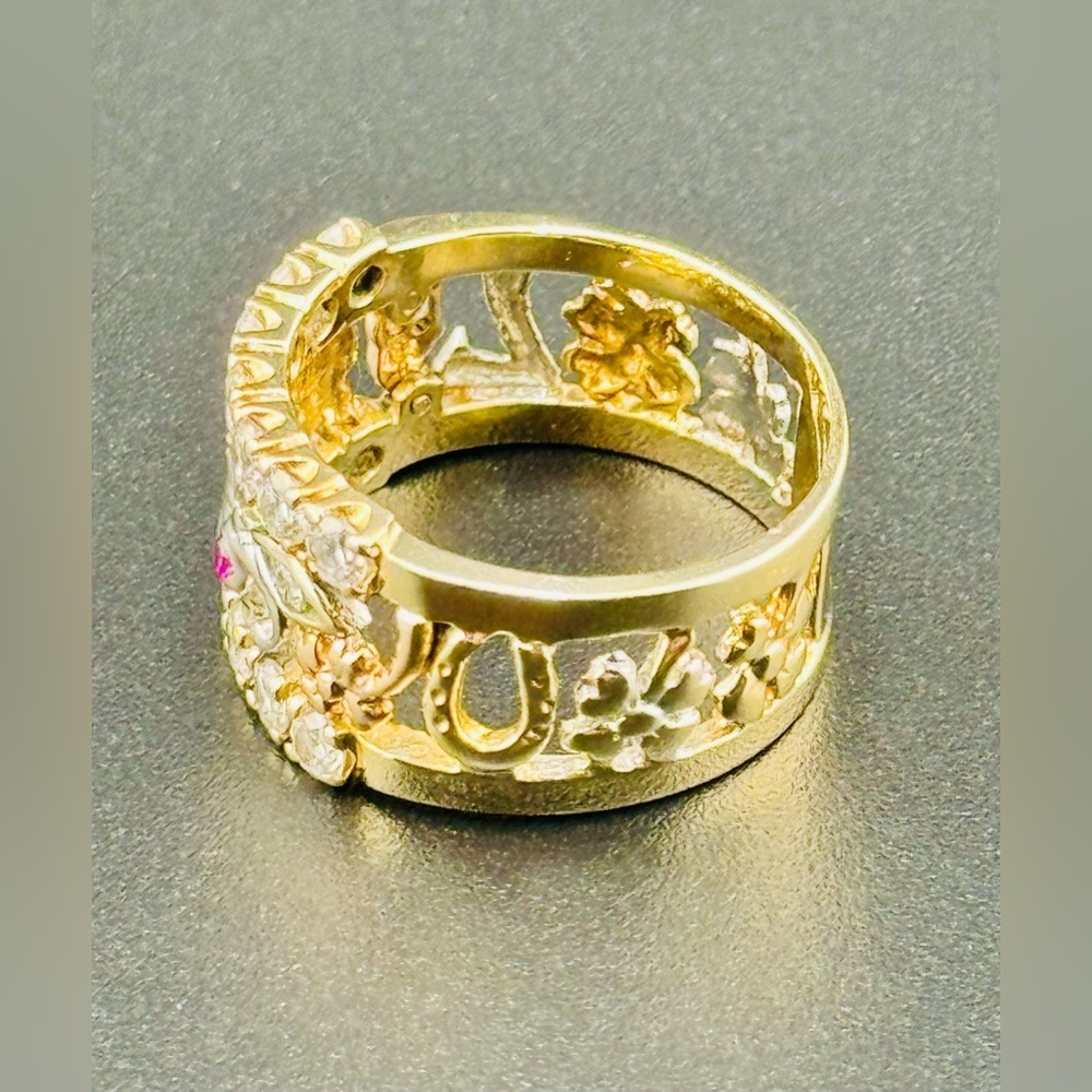14K Yellow Gold Tri Color Men’s Good Luck/lucky Ring Size 8.5 Weight 5.7 Grams - Picture 14 of 16